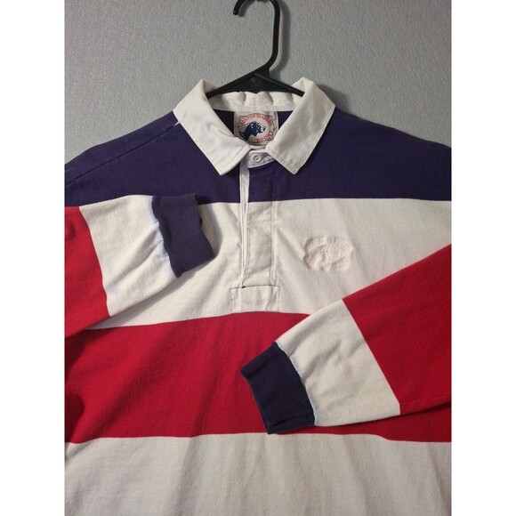 Vintage Boston Traders Polo Shirt Mens  L Striped Long Sleeve 90s Red White Blue - Picture 2 of 8
